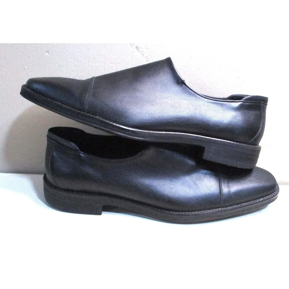 Donald Pliner Gavril30 Mens 10M Black Leather Cap Toe Slip On Loafers Brazil